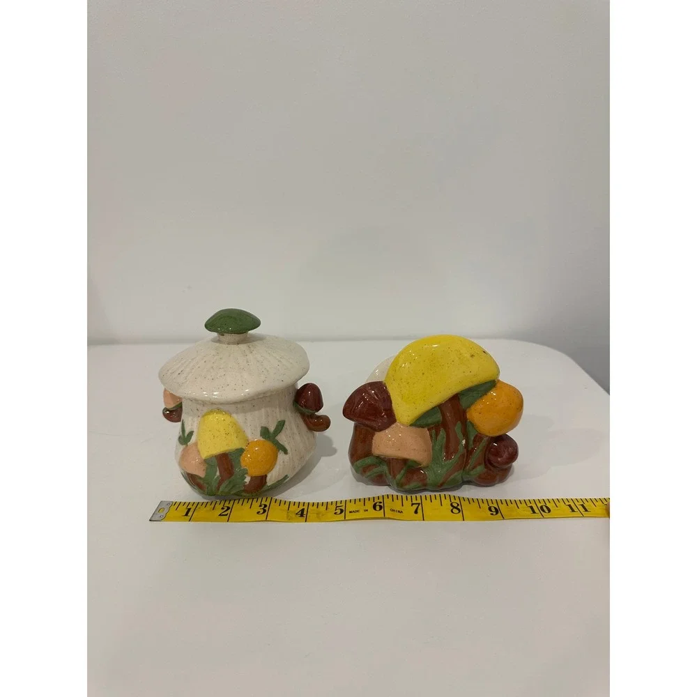 Vintage Ceramic Mushroom Sugar Bowl and Napkin Holder Set Retro Kitchen Decor